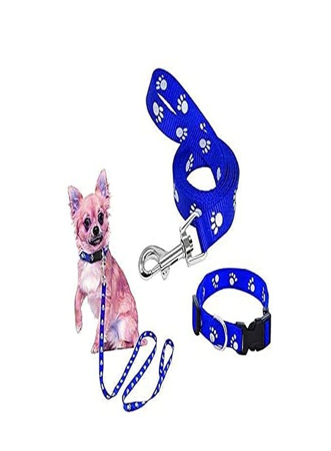 Pups&Pets 15MM Adjustable Nylon Paw Print Design Cute Collar and Leash Set with Bell for Dogs & Cat - (Blue) - Image 2